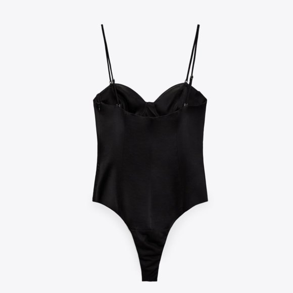 ZARA Black Corset Cups Satin Effect Black Bodysuit - Picture 4 of 5